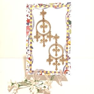 NWT BOUTIQUE GOLD CROSS DANGLE PIERCED EARRINGS